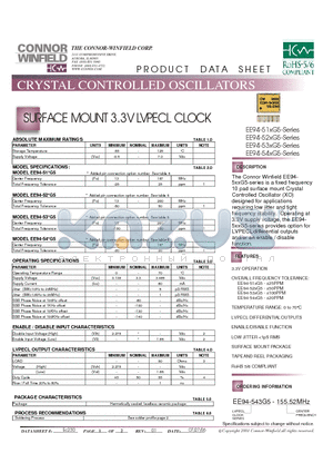 EE94-543G5-S datasheet - SURFACE MOUNT 3.3V LVPECL CLOCK