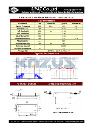 LBN10006 datasheet - SAW Filter Electrical Characteristic