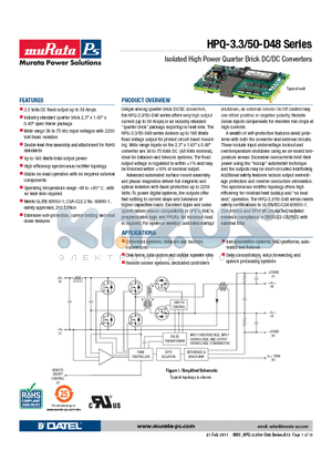 HPQ-3.3 datasheet - Isolated High Power Quarter Brick DC/DC Converters