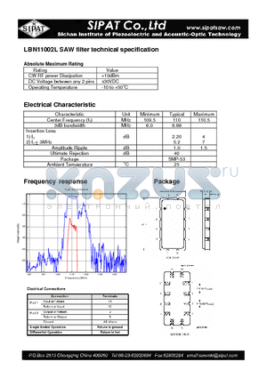 LBN11002L datasheet - SAW filter technical specification