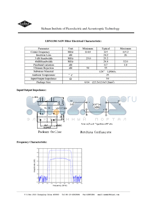 LBN11501 datasheet - SAW Filter Electrical Characteristic