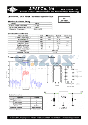 LBN11503L datasheet - SAW Filter Technical Specification