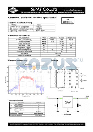 LBN11504L datasheet - SAW Filter Technical Specification