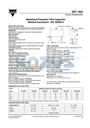 MKT1822-422-065-F datasheet - Metallized Polyester Film Capacitor Related Document: IEC 60384-2