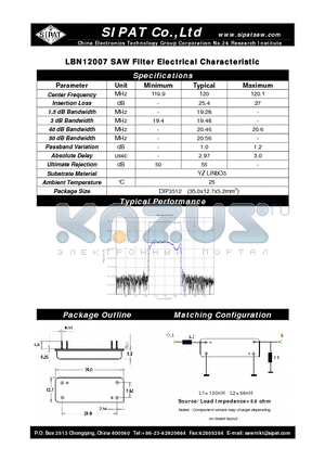 LBN12007 datasheet - SAW Filter Electrical Characteristic