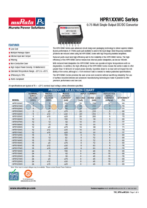 HPR100WC datasheet - 0.75 Watt Single Output DC/DC Converter
