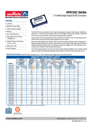 HPR110C datasheet - 0.75 Watt Single Output DC/DC Converters
