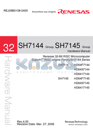 HD6437144 datasheet - 32-Bit RISC Microcomputer SuperHTM RISC engine Family/SH7144 Series