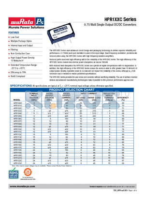 HPR112C datasheet - 0.75 Watt Single Output DC/DC Converters