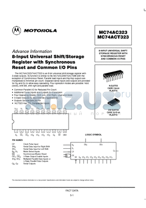 MC74AC323 datasheet - 8-INPUT UNIVERSAL SHIFT/ STORAGE REGISTER WITH SYNCHRONOUS RESET AND COMMON I/O PINS