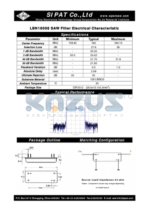 LBN16008 datasheet - SAW Filter Electrical Characteristic