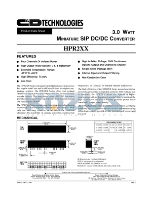 HPR210 datasheet - 3.0 WATT MINIATURE SIP DC/DC CONVERTER