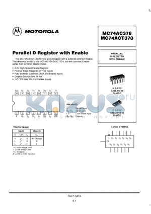 MC74AC378N datasheet - PARALLEL D REGISTER WITH ENABLE