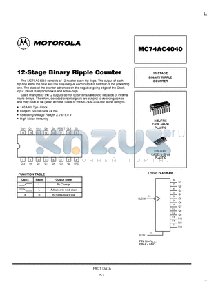 MC74AC4040N datasheet - 12-STAGE BINARY RIPPLE COUNTER