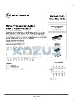 MC74AC533DW datasheet - OCTAL TRANSPARENT LATCH WITH 3-STATE OUTPUTS