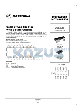 MC74AC534N datasheet - OCTAL D-TYPE FLIP-FLOP WITH 3-STATE OUTPUTS