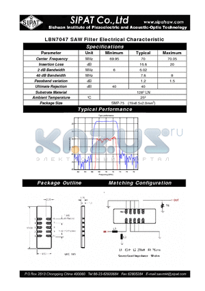 LBN7047 datasheet - SAW Filter Electrical Characteristic