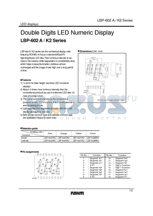 LBP-602DK2 datasheet - Double Digits LED Numeric Display