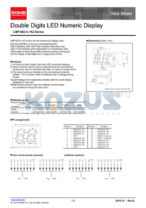 LBP-602VK2 datasheet - Double Digits LED Numeric Display