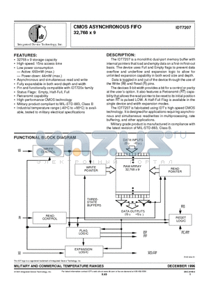 IDT7207 datasheet - CMOS ASYNCHRONOUS FIFO 32,768 x 9