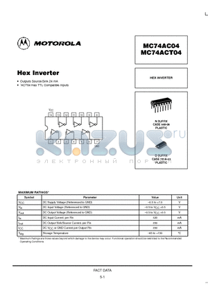 MC74ACT04 datasheet - HEX INVERTER