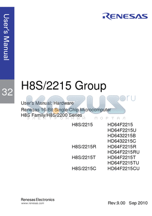 HD64F2215R datasheet - Renesas 16-Bit Single-Chip Microcomputer H8S Family/H8S/2200 Series