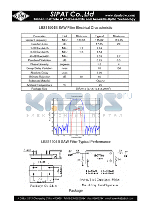 LBS11504B datasheet - SAW Filter Electrical Characteristic