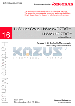 HD64F2398F20T datasheet - 16-Bit Single-Chip Microcomputer H8S Family H8S-2100 Series