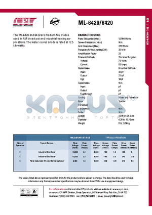 ML-6420 datasheet - AM broadcast and industrial heating ap-plications