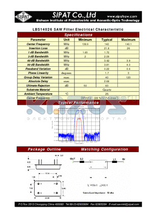 LBS14026 datasheet - SAW Filter Electrical Characteristic