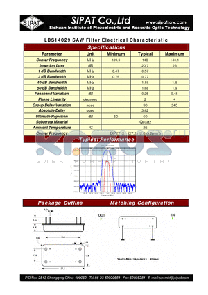 LBS14029 datasheet - SAW Filter Electrical Characteristic