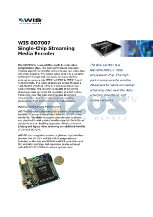 GO7007 datasheet - WIS GO7007 Single-Chip Streaming Media Encoder