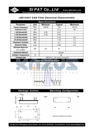 LBS14037 datasheet - SAW Filter