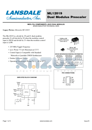 ML12019 datasheet - Dual Modulus Prescaler