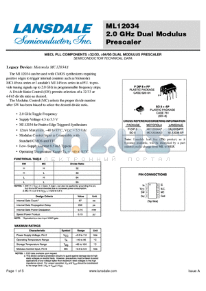 ML12034D datasheet - 2.0 GHz Dual Modulus Prescaler