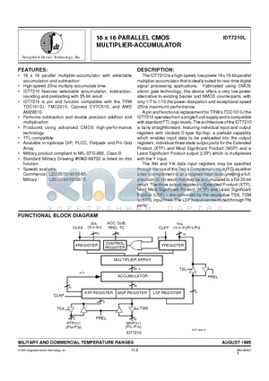 IDT7210 datasheet - 16 x 16 PARALLEL CMOS MULTIPLIER-ACCUMULATOR