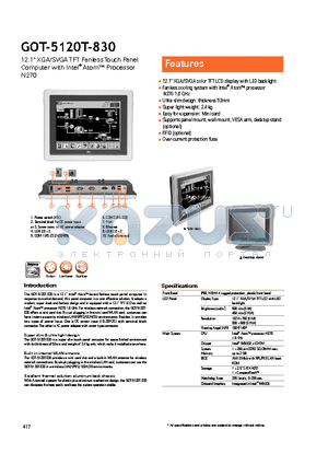 GOT-5120T-830 datasheet - Ultra slim design: thickness 52mm