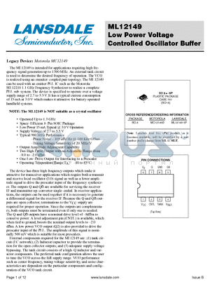 ML12149 datasheet - Low Power Voltage Controlled Oscillator Buffer