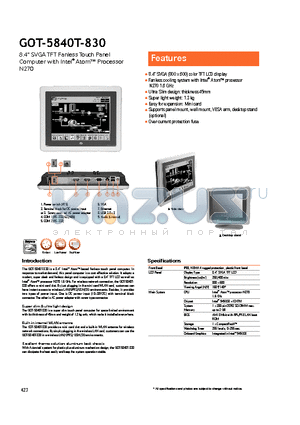 GOT-5840T-830 datasheet - Ultra Slim design: thickness 45mm