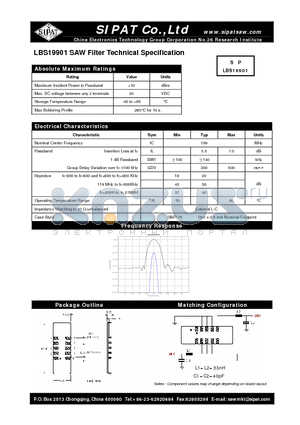 LBS19901 datasheet - SAW Filter Technical Specification