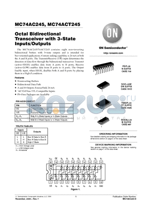 MC74ACT245NG datasheet - Octal Bidirectional Transceiver with 3−State Inputs/Outputs