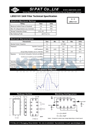 LBS21101 datasheet - SAW Filter Technical Specification