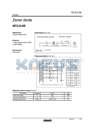 MTZJ3.9B datasheet - Zener diode