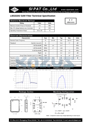 LBS32202 datasheet - SAW Filter Technical Specification