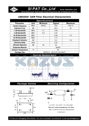 LBS33001 datasheet - SAW Filter Electrical Characteristic