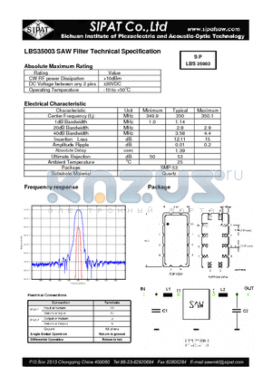 LBS35003 datasheet - SAW Filter Technical Specification