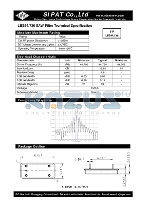LBS44736 datasheet - SAW Filter Technical Specification