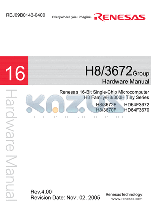 HD64F3670 datasheet - Renesas 16-Bit Single-Chip Microcomputer H8 Family / H8/300H Tiny Series