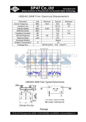 LBS5401 datasheet - SAW Filter Electrical Characteristic