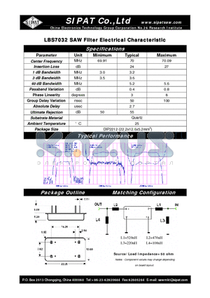LBS7032 datasheet - SAW Filter Electrical Characteristic